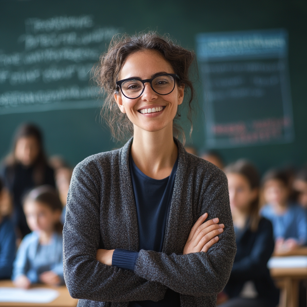 milennial teacher in front of the class