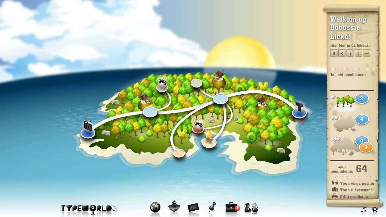 spel eiland met uitdagingen om te typen