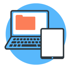 Een blauw gekleurde computer icoon en tablet